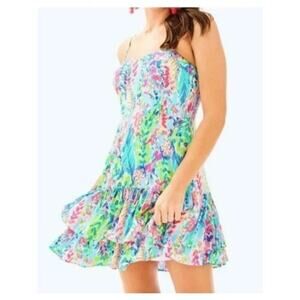 Lilly Pulitzer Morgana Catch The Wave Dress Sz 10 Smocked Tiered Colorful Mini